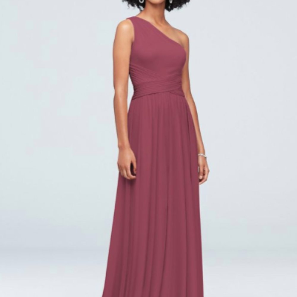 One-Shoulder Mesh David's Bridal Dress F19932